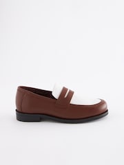Tan/White Leather Saddle Loafers - Image 2 of 6