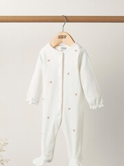 Mamas & Papas 100% Cotton Embroidered Flower White All-In-One - Image 1 of 4