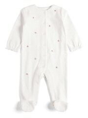 Mamas & Papas 100% Cotton Embroidered Flower White All-In-One - Image 2 of 4
