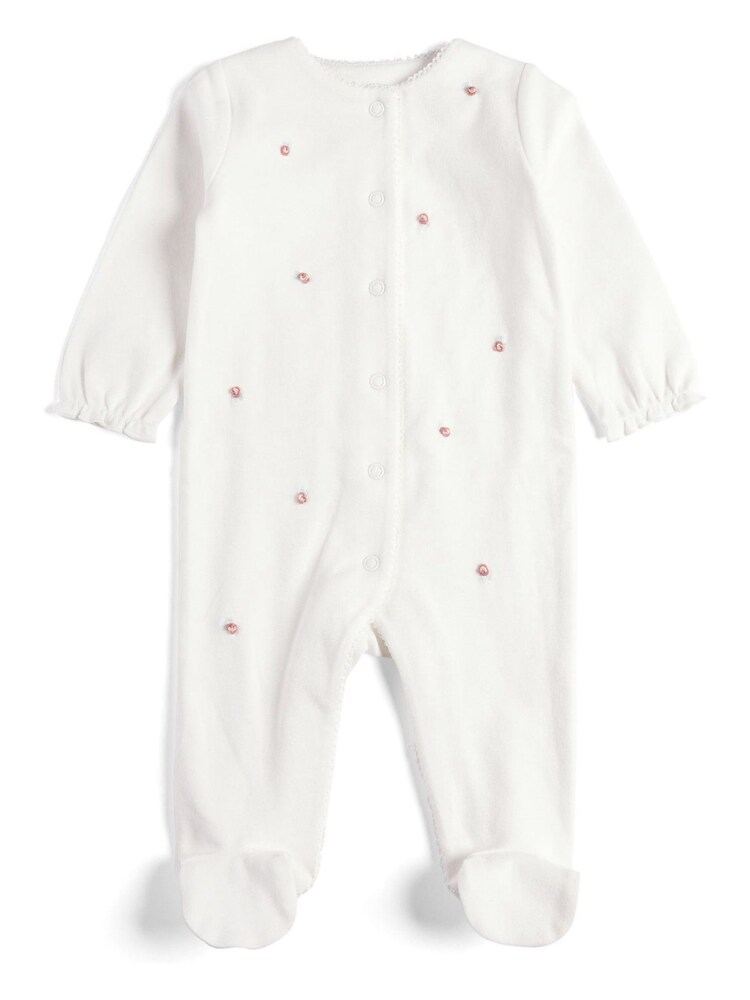 Mamas & Papas 100% Cotton Embroidered Flower White All-In-One - Image 2 of 4