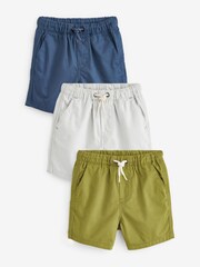 French Navy Blue/Olive Green/Putty Pull-On Shorts 3 Pack (3mths-7yrs) - Image 1 of 2