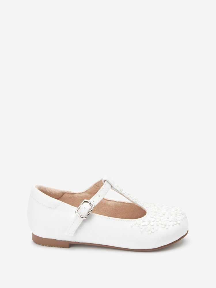 White Embellished Stain Resistant Satin Bridesmaid Collection T-Bar Occasion Shoes - Image 2 of 6