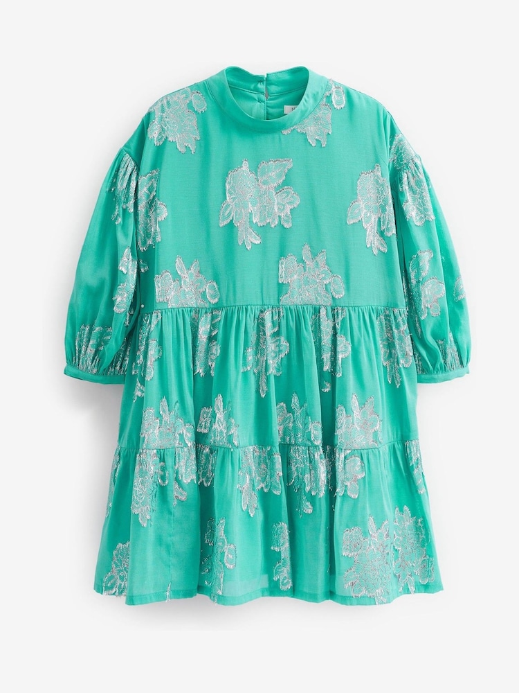 Mint Green/Silver Metallic Jacquard Dress (3-16yrs) - Image 1 of 2