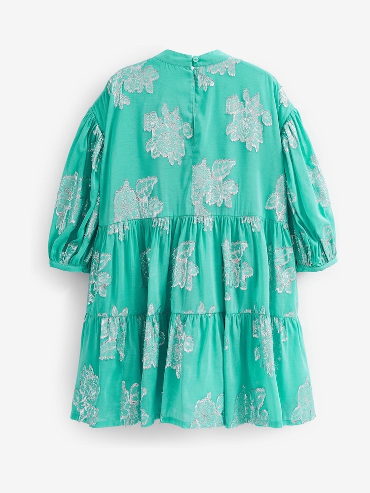 Mint Green/Silver Metallic Jacquard Dress (3-16yrs) - Image 2 of 2