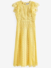 Yellow Crochet Lace Short Sleeve Occasion Midi Dress - Image 5 of 5