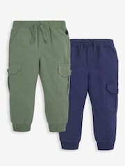 JoJo Maman Bébé Navy Blue & Khaki Green 2-Pack Cargo Joggers - Image 7 of 10