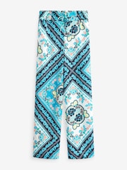 Blue/White Scarf Print Texture Wide Leg Trousers - Image 5 of 5