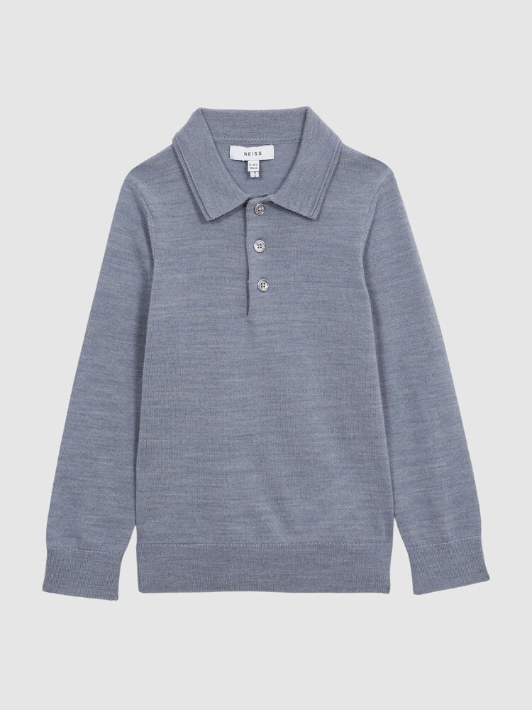 Reiss Denim Melange Trafford Merino Wool Polo Shirt - Image 2 of 6