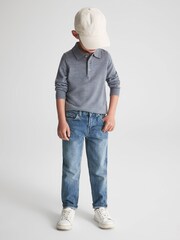 Reiss Denim Melange Trafford Merino Wool Polo Shirt - Image 3 of 6