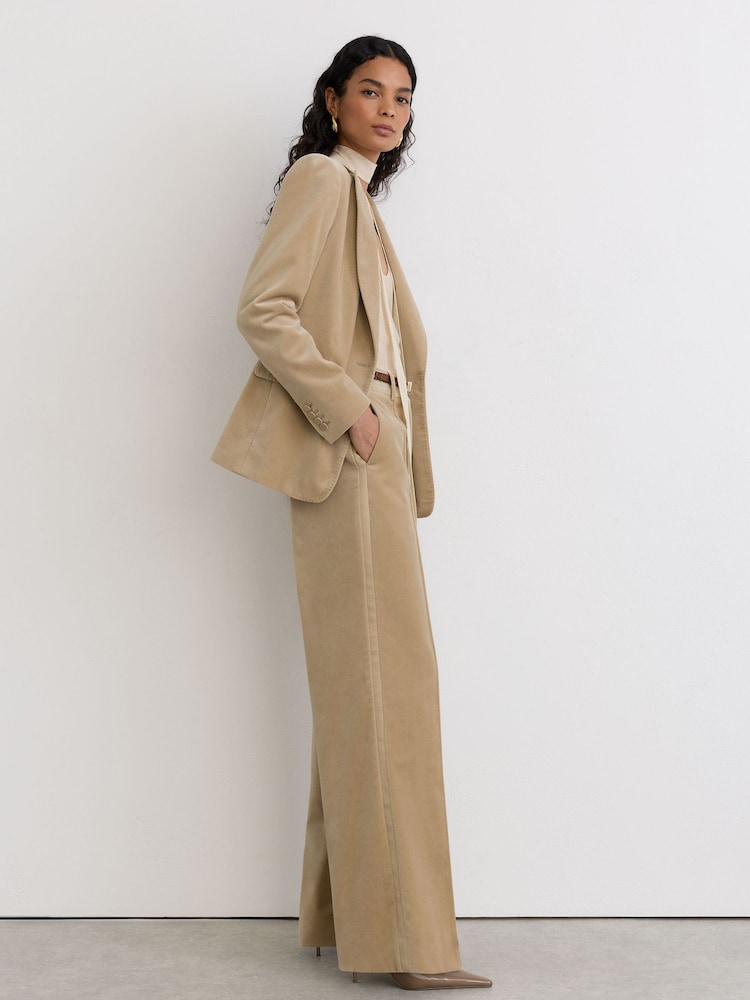 Reiss Blonde Neutral Nessa Velvet Flared Pintuck Suit Trousers - Image 1 of 8