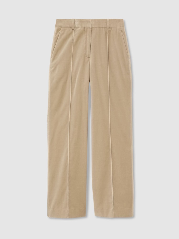 Reiss Blonde Neutral Nessa Velvet Flared Pintuck Suit Trousers - Image 2 of 8