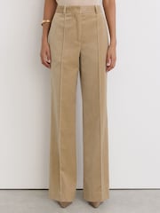 Reiss Blonde Neutral Nessa Velvet Flared Pintuck Suit Trousers - Image 3 of 8