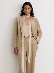 Reiss Blonde Neutral Nessa Velvet Flared Pintuck Suit Trousers - Image 4 of 8