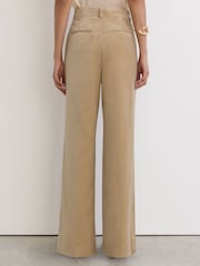 Reiss Blonde Neutral Nessa Velvet Flared Pintuck Suit Trousers - Image 5 of 8