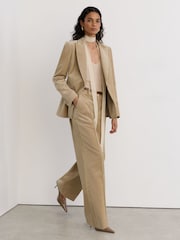 Reiss Blonde Neutral Nessa Velvet Flared Pintuck Suit Trousers - Image 7 of 8