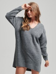 Superdry Grey Slouch V-Neck Knit Dress - Image 1 of 7