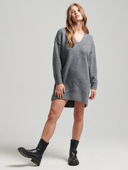 Superdry Grey Slouch V-Neck Knit Dress - Image 3 of 7