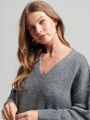 Superdry Grey Slouch V-Neck Knit Dress - Image 4 of 7