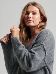 Superdry Grey Slouch V-Neck Knit Dress - Image 5 of 7