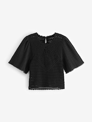 Black Crochet Woven Short Sleeve Top - Image 5 of 6