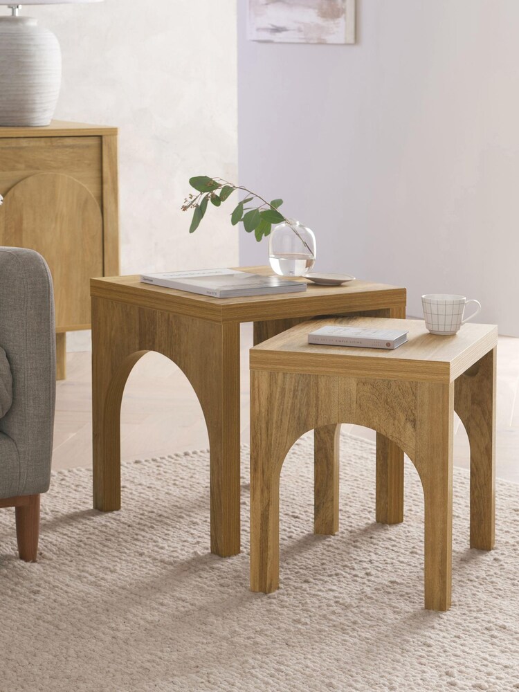 Natural Arches Mango Wood Effect Set of 2 Nest of Table - Image 1 of 6