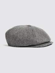 MOSS Grey Harris Tweed Herringbone Baker Boy Cap - Image 1 of 2