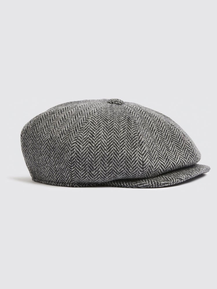 MOSS Grey Harris Tweed Herringbone Baker Boy Cap - Image 1 of 2 MOSS Grey Harris Tweed Herringbone Baker Boy Cap - Image 1 of 2