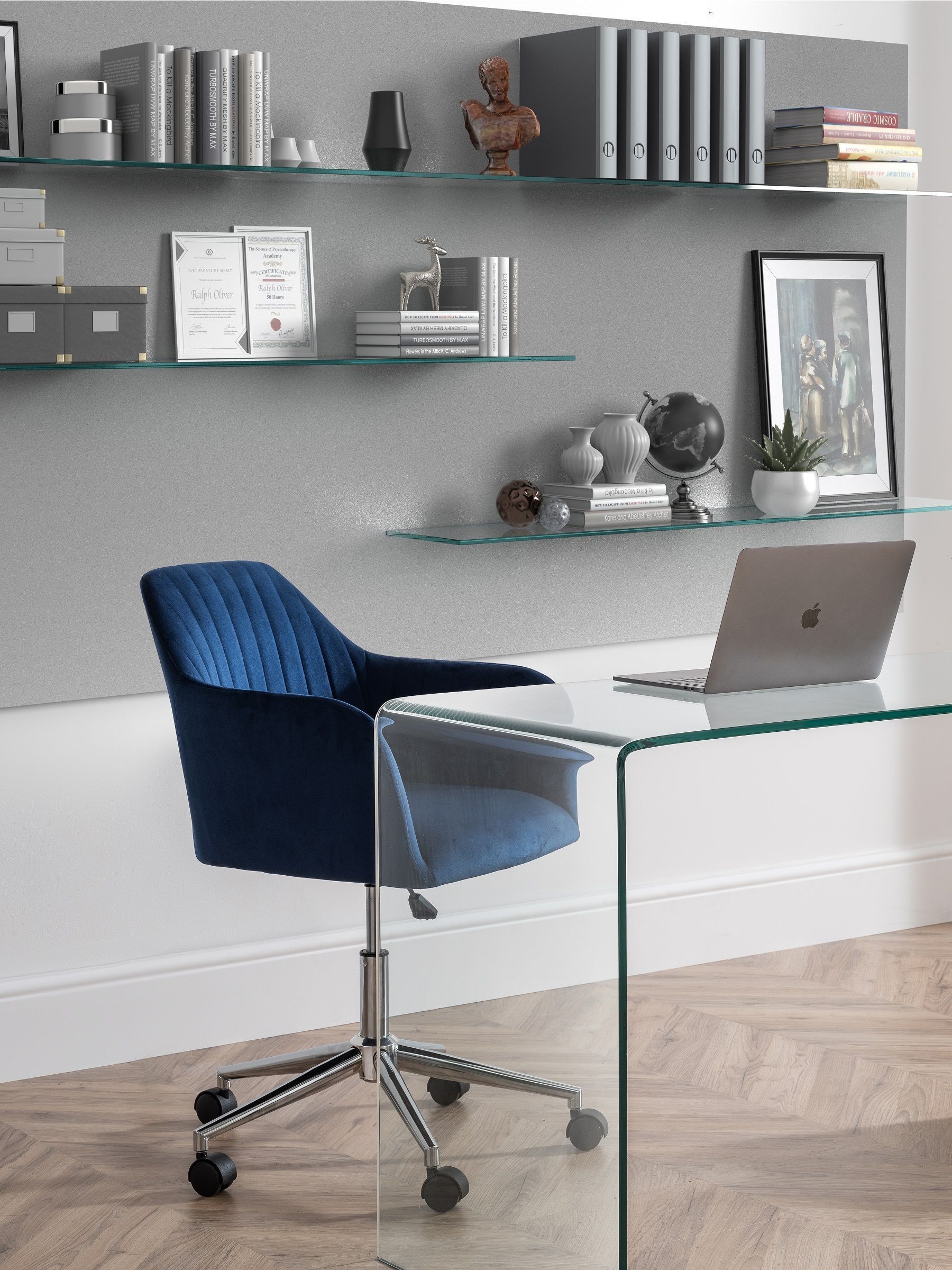 Buy Julian Bowen Blue Kahlo Velvet Swivel Office Chair from the Next UK online shop