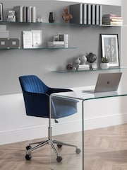 Julian Bowen Blue Kahlo Velvet Swivel Office Chair - Image 1 of 8
