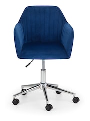 Julian Bowen Blue Kahlo Velvet Swivel Office Chair - Image 3 of 8