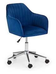 Julian Bowen Blue Kahlo Velvet Swivel Office Chair - Image 4 of 8
