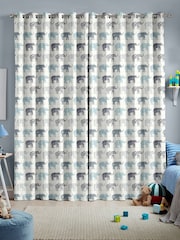 Azure Blue Kids Patterned Elephants Made To Measure 100% Cotton Curtains - Image 2 of 9
