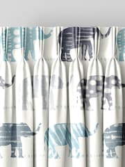 Azure Blue Kids Patterned Elephants Made To Measure 100% Cotton Curtains - Image 5 of 9