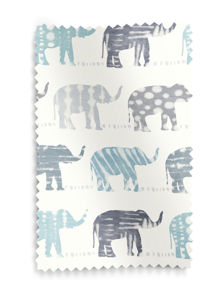 Azure Blue Kids Patterned Elephants Made To Measure 100% Cotton Curtains - Image 9 of 9