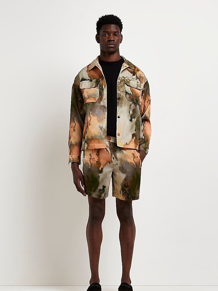 River Island Green Watercolour Laundry Shorts - Image 1 of 5 River Island Green Watercolour Laundry Shorts - Image 1 of 5