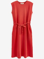 Red Short Sleeve Cotton Belted T-Shirt Midi Summer Dress - Image 5 of 5