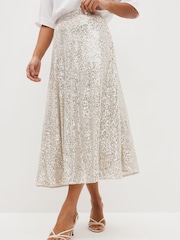 Olivia Rubin Silver Penelope Sequin Midi Skirt - Image 1 of 4