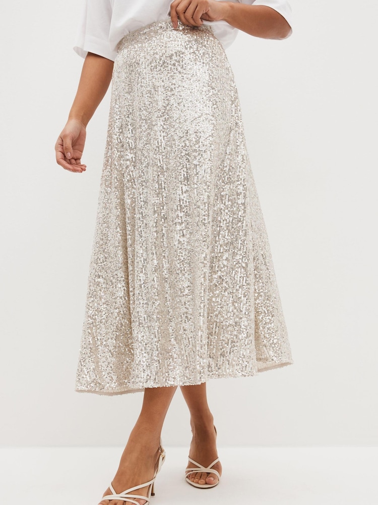 Olivia Rubin Silver Penelope Sequin Midi Skirt - Image 1 of 4