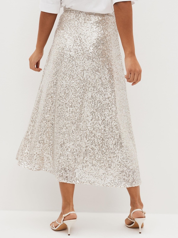 Olivia Rubin Silver Penelope Sequin Midi Skirt - Image 2 of 4