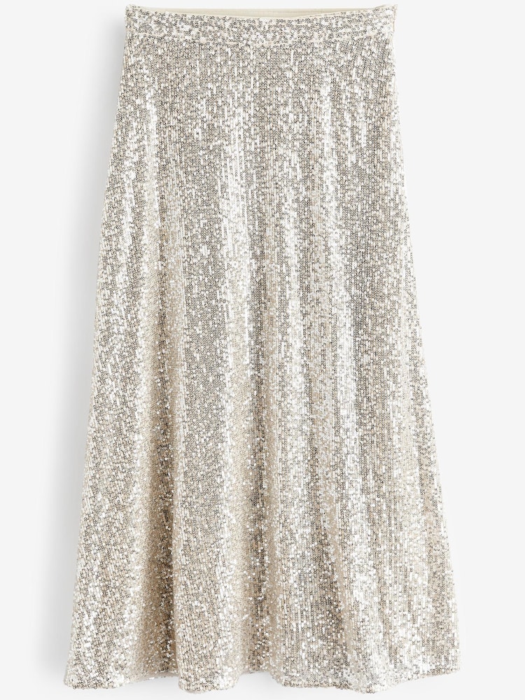 Olivia Rubin Silver Penelope Sequin Midi Skirt - Image 4 of 4