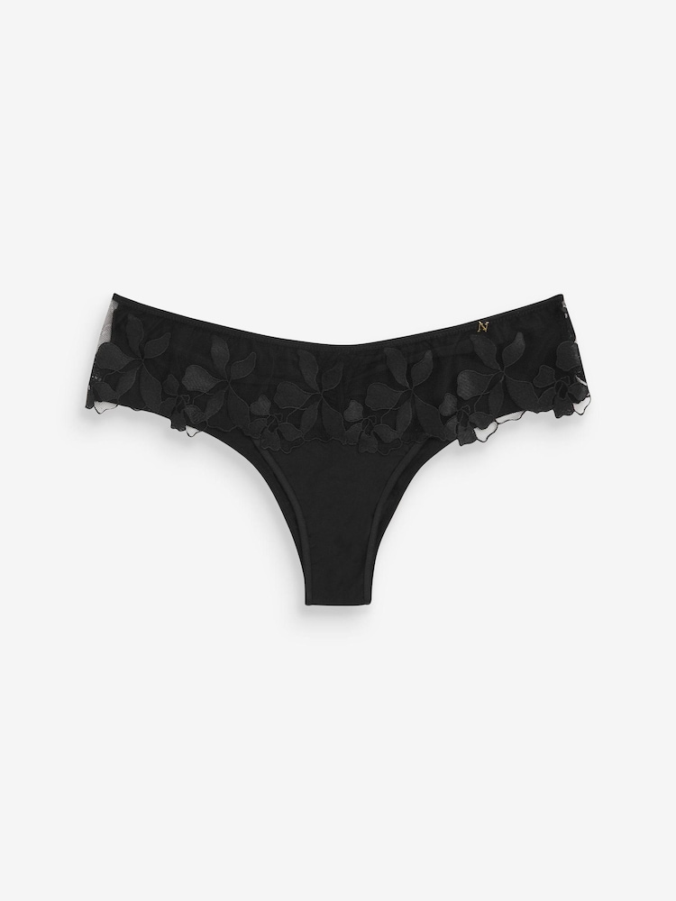 Black Brazilian Floral Embroidered Knickers - Image 4 of 4