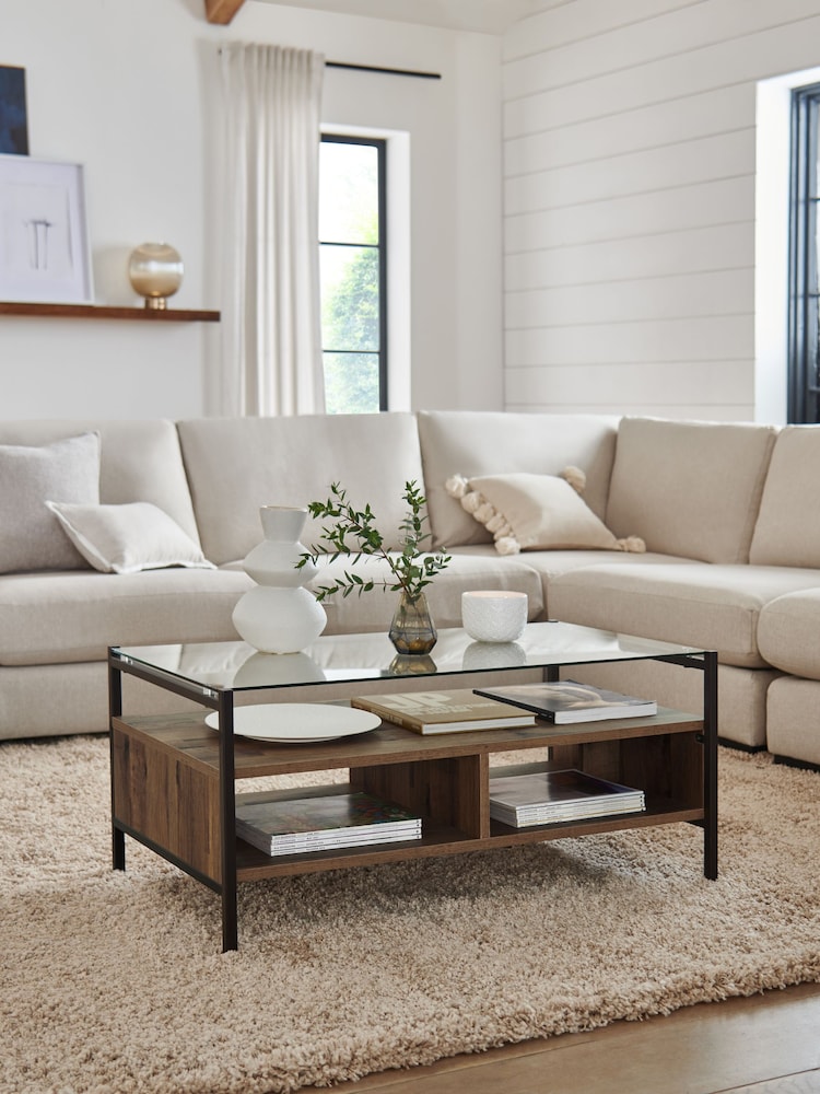 Dark Bronx Oak Effect Glass Coffee Table - Image 1 of 8