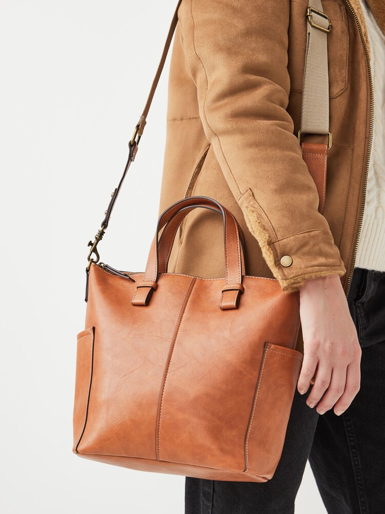 Hellbraun - Shopper-Tasche mit kontrastierenden Tragegriffen - Bild 1 von 6