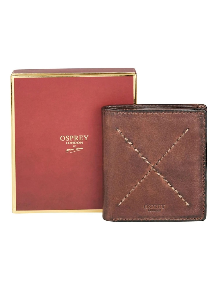 OSPREY LONDON The X Stitch Leather RFID ID Cardholder Brown Wallet - Image 1 of 4 OSPREY LONDON The X Stitch Leather RFID ID Cardholder Brown Wallet - Image 1 of 4