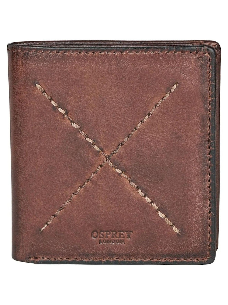 OSPREY LONDON The X Stitch Leather RFID ID Cardholder Brown Wallet - Image 2 of 4 OSPREY LONDON The X Stitch Leather RFID ID Cardholder Brown Wallet - Image 2 of 4