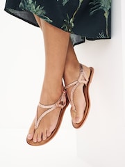 Rose Gold Extra Wide Fit Forever Comfort® Leather Plait Toe Post Flat Sandals - Image 1 of 6