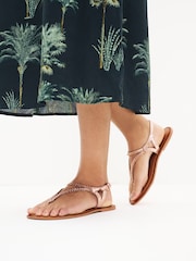 Rose Gold Extra Wide Fit Forever Comfort® Leather Plait Toe Post Flat Sandals - Image 2 of 6