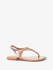 Rose Gold Extra Wide Fit Forever Comfort® Leather Plait Toe Post Flat Sandals - Image 3 of 6