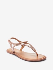 Rose Gold Extra Wide Fit Forever Comfort® Leather Plait Toe Post Flat Sandals - Image 4 of 6