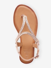 Rose Gold Extra Wide Fit Forever Comfort® Leather Plait Toe Post Flat Sandals - Image 5 of 6